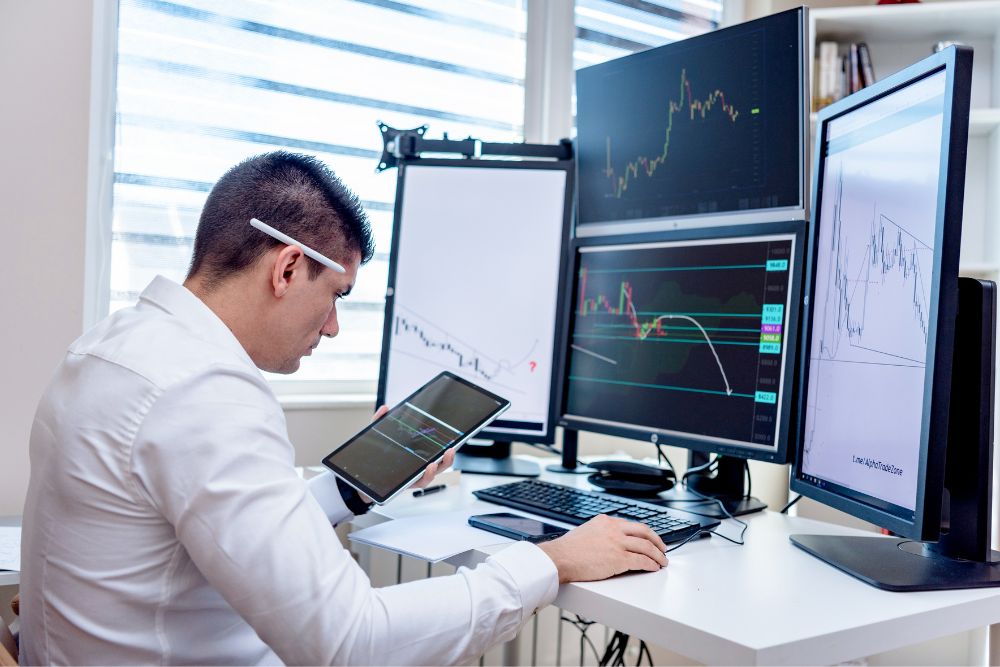 professional working on vertical monitor